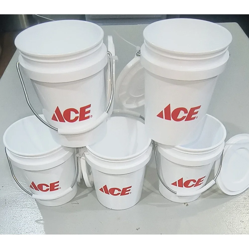 Ace Hardware White Plastic Mini Utility Buckets with Lids Set of 5 Metal Handle
